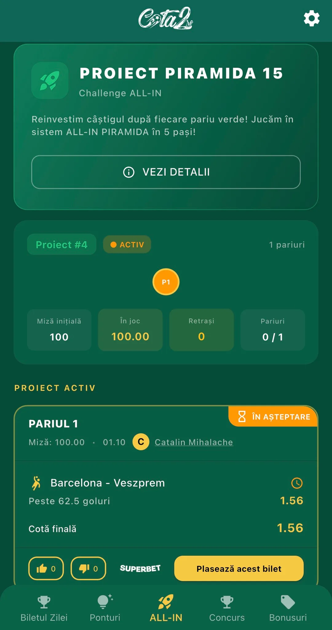 Proiectul ALL-IN activ din aplicația Cota2